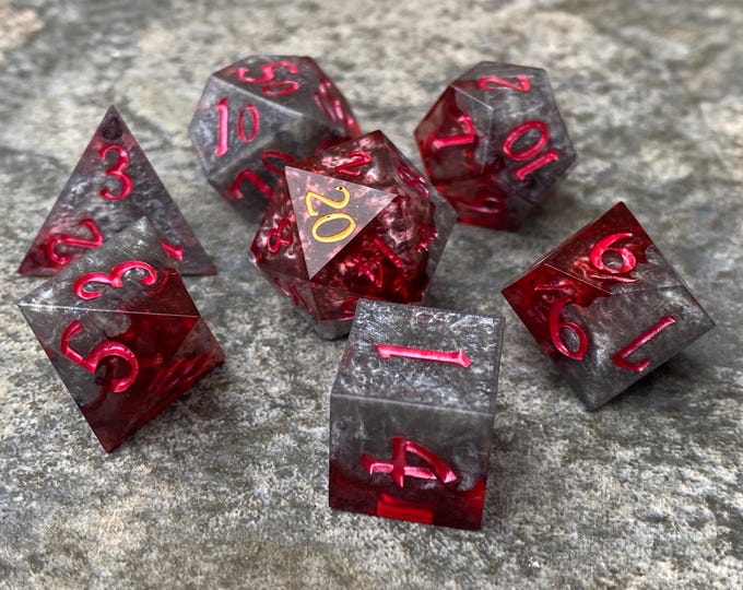 Barbarian's Blade - Sharp DnD Dice - Drip - Handmade resin dice set for Tabletop Gaming - Dungeons & Dragons, Pathfinder, Cthulhu, Cyberpunk