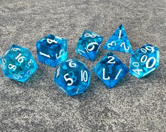 Handmade Resin DND Dice Set "Deep Freeze" | Custom Sharp Edge Polyhedral Fantasty Tabletop RPG Dice Set for D&D, Pathfinder, TTRPG