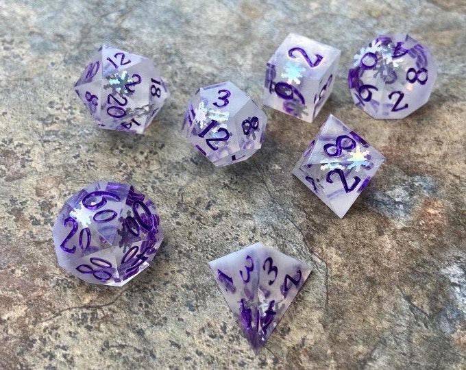Snow Storm - Sharp DnD Dice - Clear - Handmade resin dice set for Tabletop Gaming - Dungeons & Dragons, Pathfinder, Cthulhu, Cyberpunk