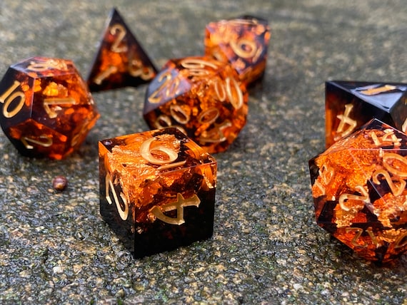 Handmade Resin DND Dice Set "Deep Magma" | Custom Sharp Edge Polyhedral Fantasty Tabletop RPG Dice Set for D&D, Pathfinder, TTRPG