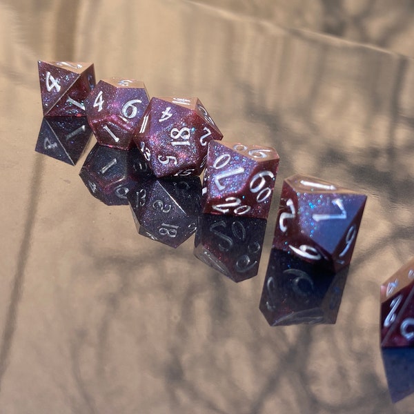 Startouched Dice Set for DnD | 7 piece sharp edge resin dice set, handmade, custom | RPG dice, Dungeons and Dragons, D&D, Pathfinder