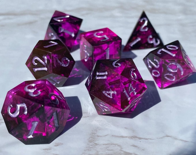 Kiss of the Succubus - Sharp DnD Dice - Clear - Handmade resin dice set for Tabletop Gaming - Dungeons & Dragons, Pathfinder, Cthulhu