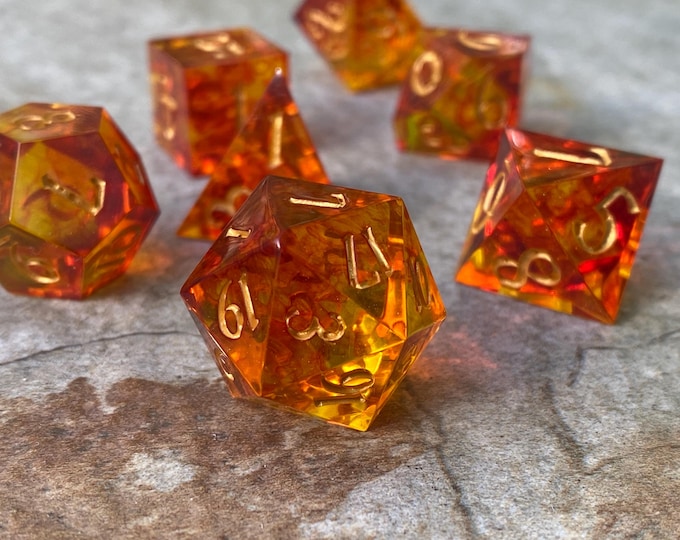 Flames of the Pyromancer - Sharp DnD Dice - Clear - Handmade resin dice set for Tabletop Gaming - Dungeons & Dragons, Pathfinder, Cthulhu