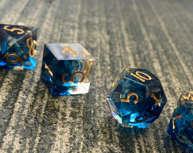 Oil Ocean - Sharp DnD Dice - Clear - Handmade resin dice set for Tabletop Gaming - Dungeons & Dragons, Pathfinder, Cthulhu, Cyberpunk
