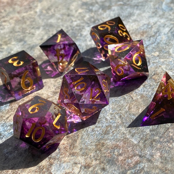 Malignant Midnight Dice Set for DnD | 7 piece sharp edge resin dice set, handmade, custom | RPG Dice, Dungeons and Dragons, D&D, Pathfinder