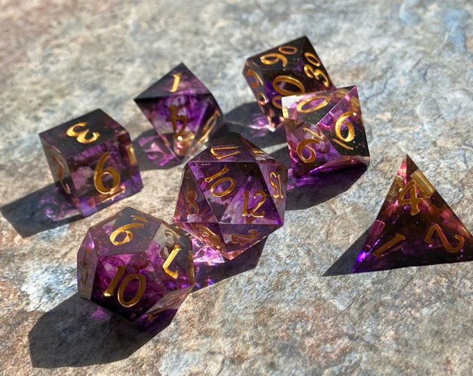 Malignant Midnight - Sharp DnD Dice - Clear - Handmade resin dice set for Tabletop Gaming Dungeons & Dragons, Pathfinder, Cthulhu, Cyberpunk
