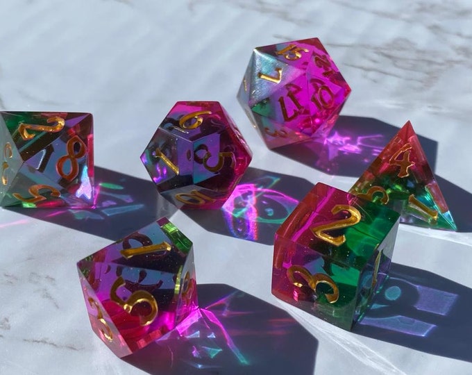Windswept - Sharp DnD Dice - Clear - Handmade resin dice set for Tabletop Gaming - Dungeons & Dragons, Pathfinder, Cthulhu, Cyberpunk