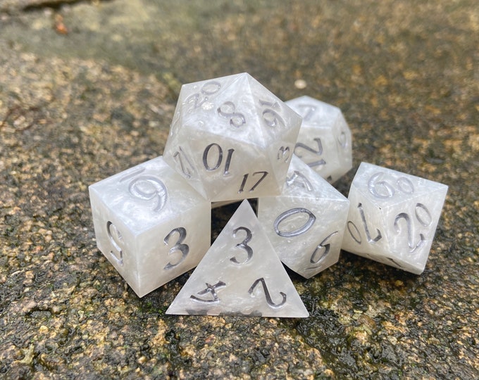 Ivory Initiative - Sharp DnD Dice - Opaque - Handmade resin dice set for Tabletop Gaming- Dungeons & Dragons, Pathfinder, Cthulhu, Cyberpunk