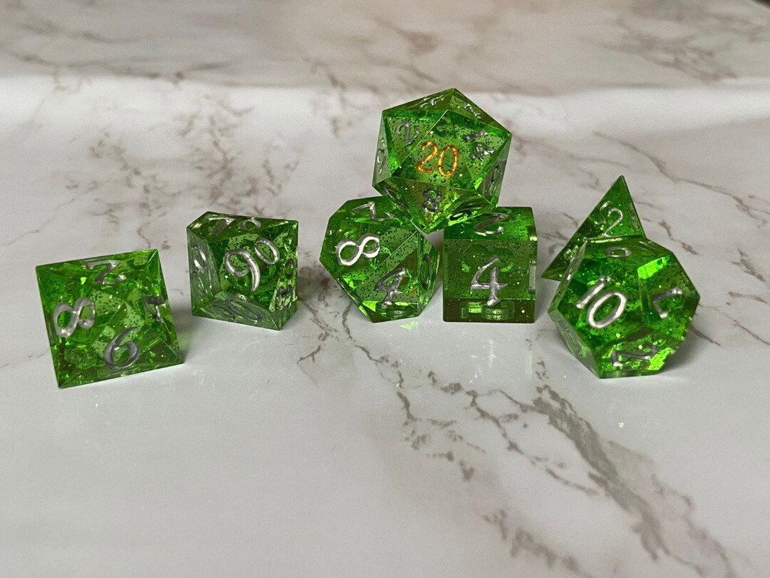 Olivine Moon Dice Set for Dnd 7 Piece Sharp Edge Resin Dice Etsy