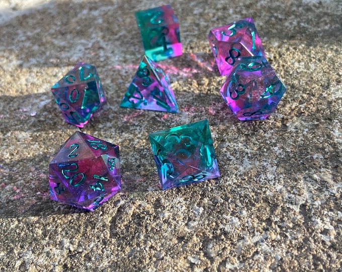 Feywild Freedom - Sharp DnD Dice - Clear - Handmade resin dice set for Tabletop Gaming - Dungeons & Dragons, Pathfinder, Cthulhu, Cyberpunk