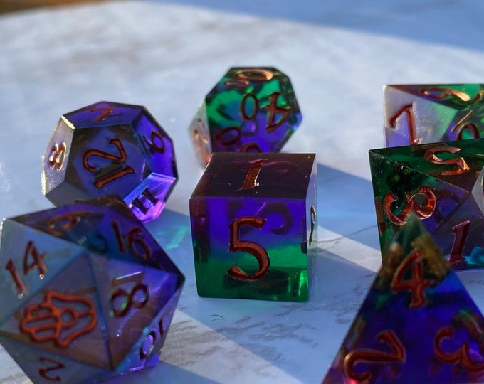 Eldritch Machinations - Sharp DnD Dice - Clear - Handmade resin dice set for Tabletop Gaming - Dungeons & Dragons, Pathfinder, Cthulhu