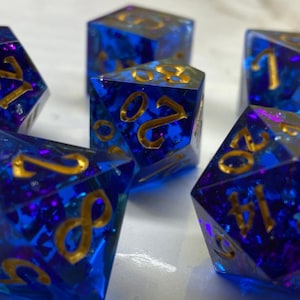 Celestial Crystal Dice Set for DnD | 7 piece sharp edge resin dice set, handmade, custom | RPG dice, Dungeons and Dragons, D&D, Pathfinder