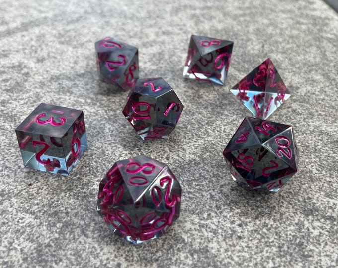 Zon-kuthon's Shadow - Sharp DnD Dice - Clear - Handmade resin dice set for Tabletop Gaming - Dungeons & Dragons, Pathfinder, Cthulhu