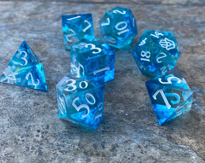 Frostborne - Sharp DnD Dice - Clear - Handmade resin dice set for Tabletop Gaming - Dungeons & Dragons, Pathfinder, Cthulhu, Cyberpunk