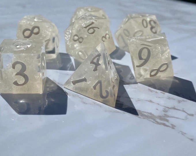 Misty Visions - Sharp DnD Dice - Clear Opaque - Handmade resin dice set for Tabletop Gaming - Dungeons & Dragons, Pathfinder, Cthulhu