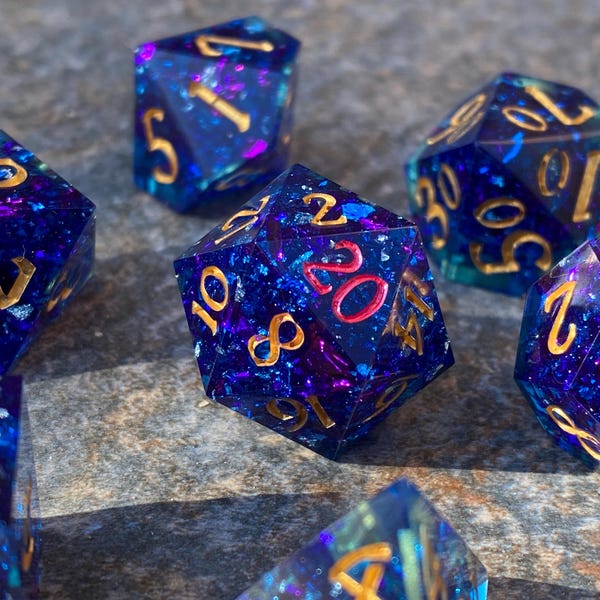 Celestial Crystal | Handmade Resin Polyhedral Dice Set for Tabletop Games, RPGs, D&D, Pathfinder, Cyberpunk, Cthulhu