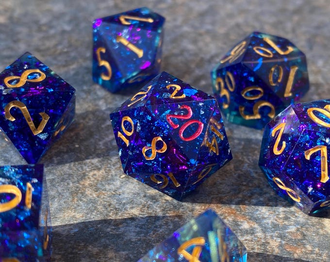 Celestial Crystal - Sharp DnD Dice - Foil - Handmade resin dice set for Tabletop Gaming - Dungeons & Dragons, Pathfinder, Cthulhu, Cyberpunk