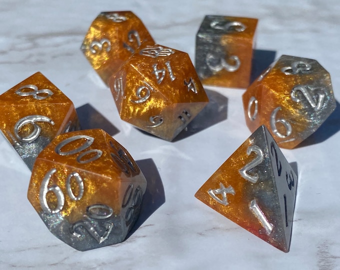 Borrowed Treasure - Sharp DnD Dice - Opaque - Handmade resin dice set for Tabletop Gaming Dungeons & Dragons, Pathfinder, Cthulhu, Cyberpunk
