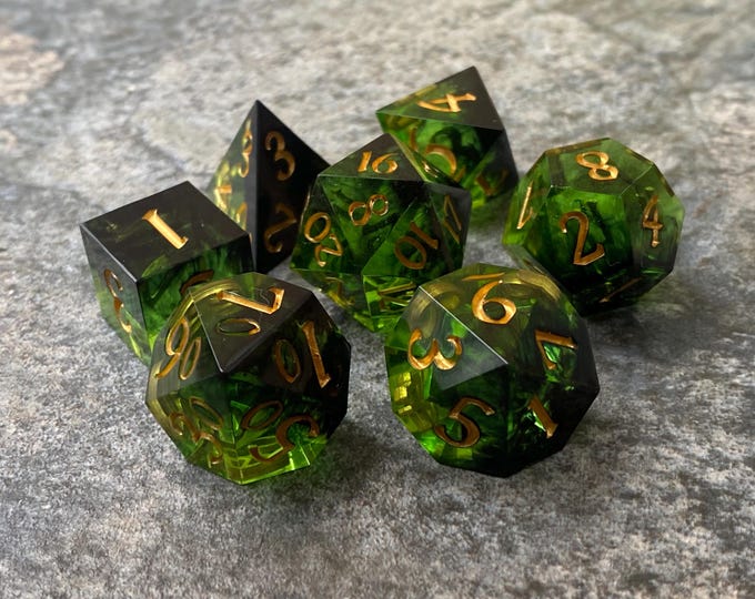 Resin Polyhedral Dice Set "Necromancer's Nightshade" | Sharp Edge RPG Dice (7 or 11 Piece) for Tabletop Games, RPGs, TTRPGs,  D&D
