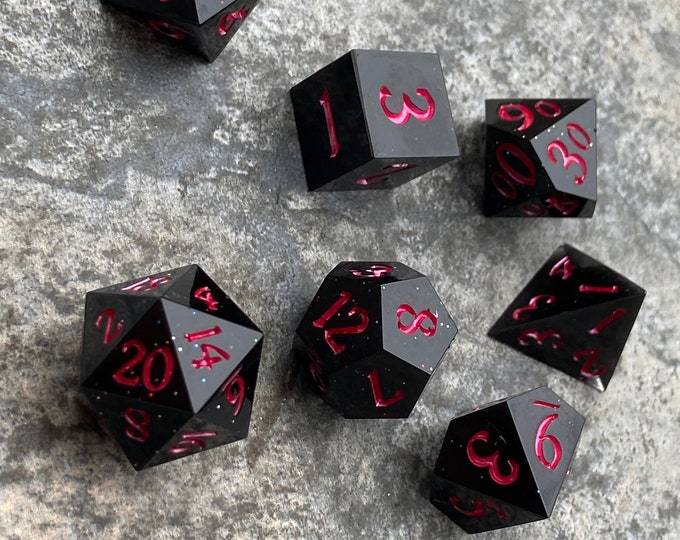 Obsidian Night - Sharp DnD Dice - Opaque - Handmade resin dice set for Tabletop Gaming - Dungeons & Dragons, Pathfinder, Cthulhu, Cyberpunk