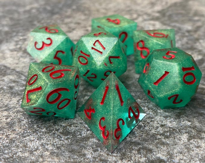 Pirate's Dream - Sharp DnD Dice - Glitter - Handmade resin dice set for Tabletop Gaming - Dungeons & Dragons, Pathfinder, Cthulhu, Cyberpunk