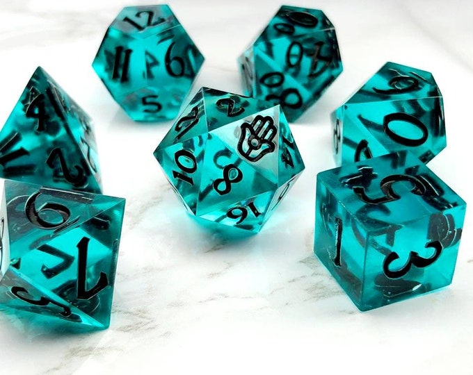 Claire's Affinity - Sharp DnD Dice - Clear - Handmade resin dice set for Tabletop Gaming- Dungeons & Dragons, Pathfinder, Cthulhu, Cyberpunk