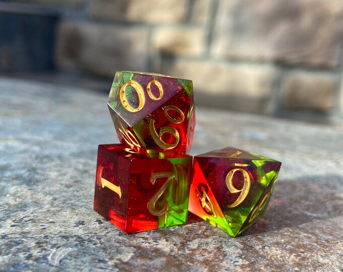 Sweet Fruit - Sharp DnD Dice - Clear - Handmade resin dice set for Tabletop Gaming - Dungeons & Dragons, Pathfinder, Cthulhu, Cyberpunk