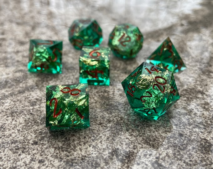 Ocean Leaf - Sharp DnD Dice - Foil - Handmade resin dice set for Tabletop Gaming - Dungeons & Dragons, Pathfinder, Cthulhu, Cyberpunk