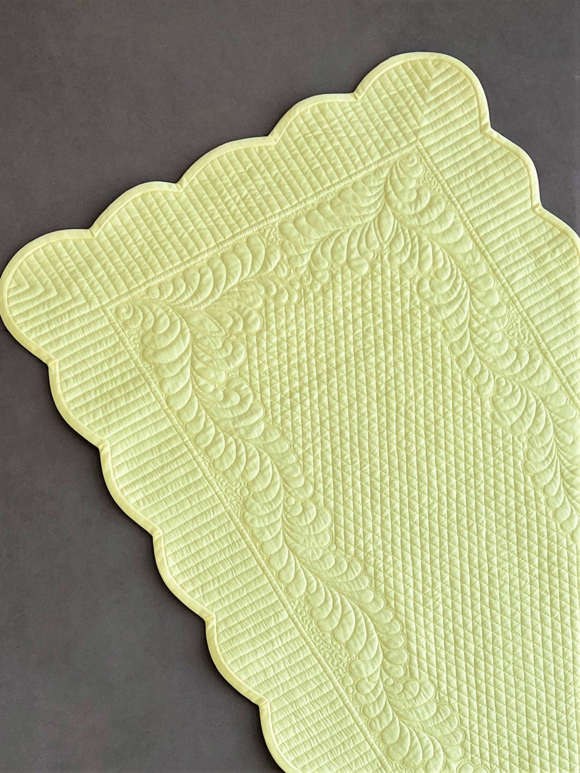 SPRING Scalloped Quilted Table Runner Yellow Table Topper Etsy