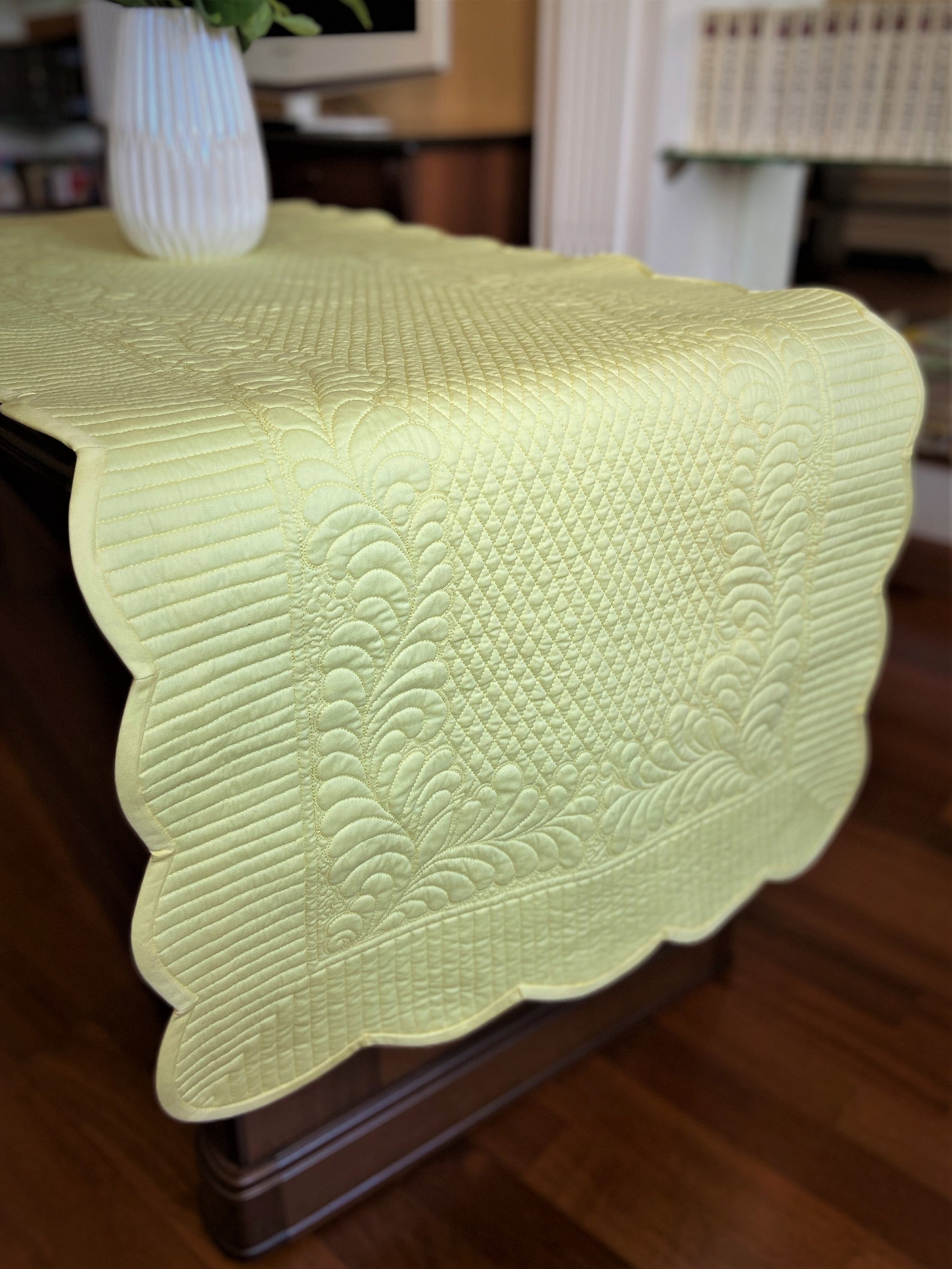 Spring Scalloped Quilted Table Runner Yellow Table Topper Etsy