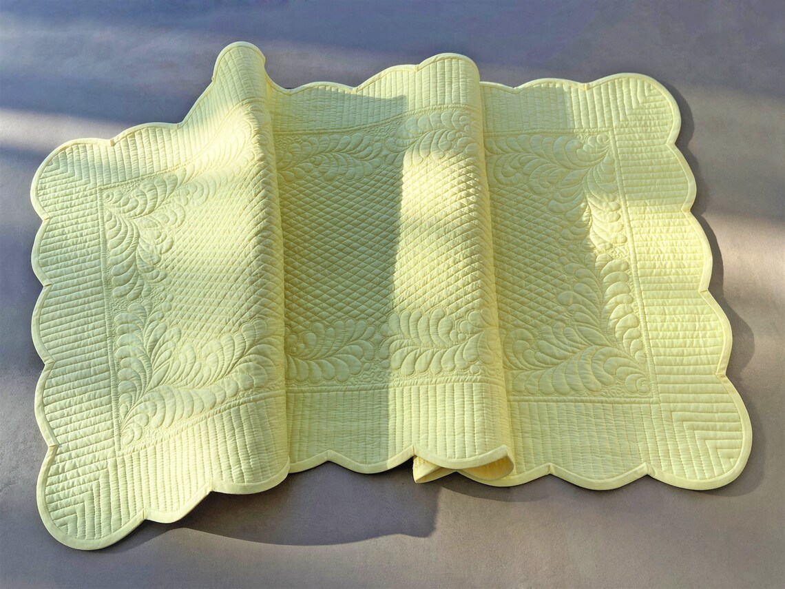SPRING Scalloped Quilted Table Runner Yellow Table Topper Etsy