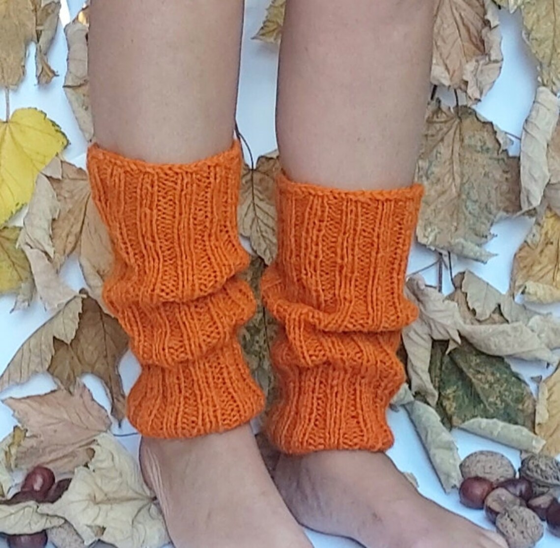 Leg Warmers Women Orange Ribbed Knit Leg Warmers Boot Socks Etsy