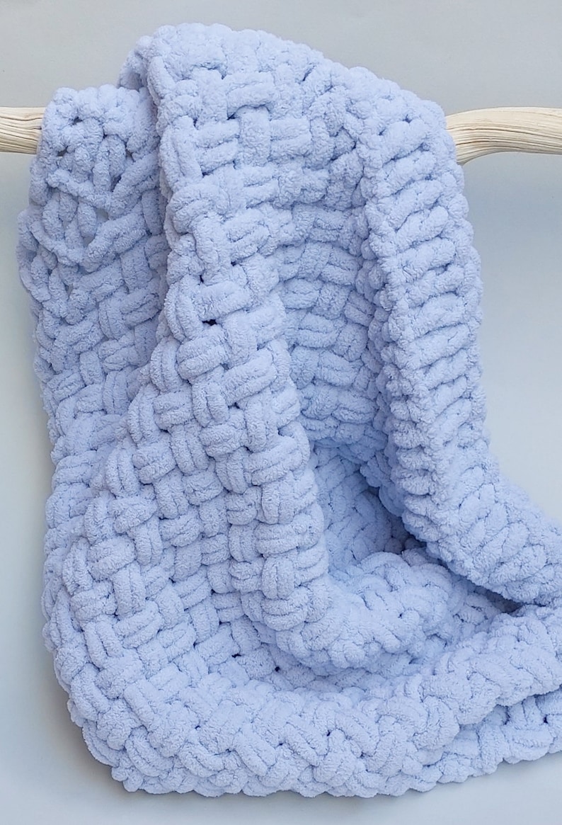Blue Baby Blanket Hand Knitted Blanket Blue Chunky Baby Etsy