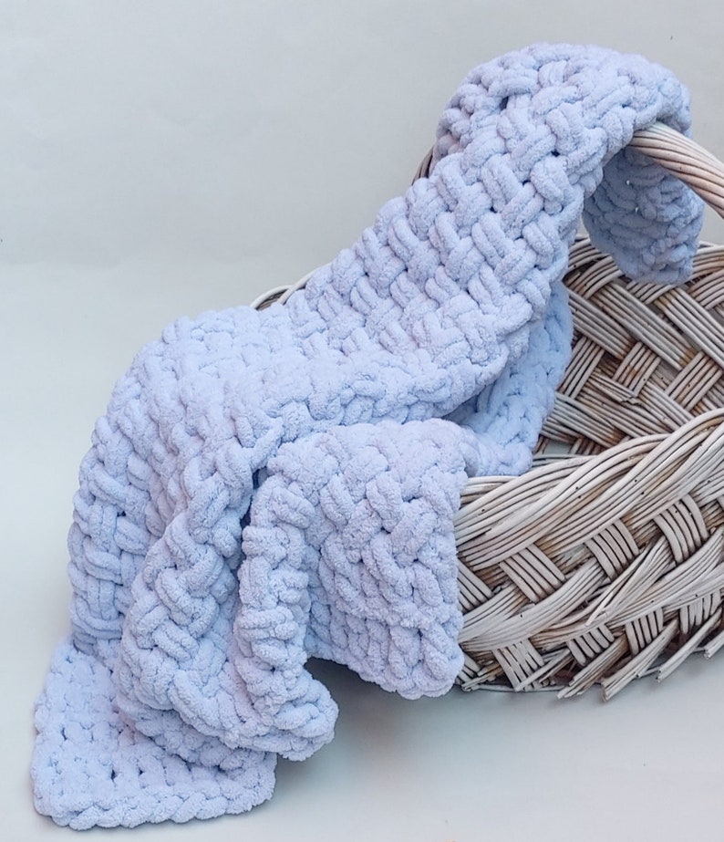 Blue Baby Blanket Hand Knitted Blanket Blue Chunky Baby Etsy