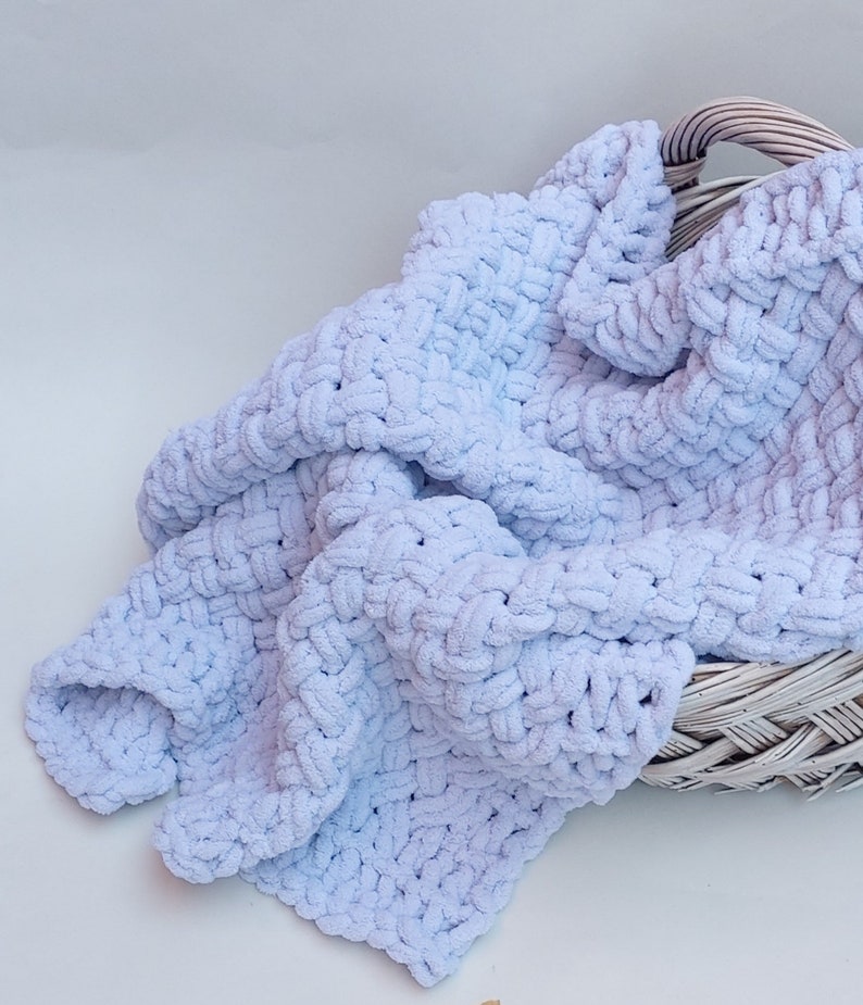 Blue Baby Blanket Hand Knitted Blanket Blue Chunky Baby Etsy
