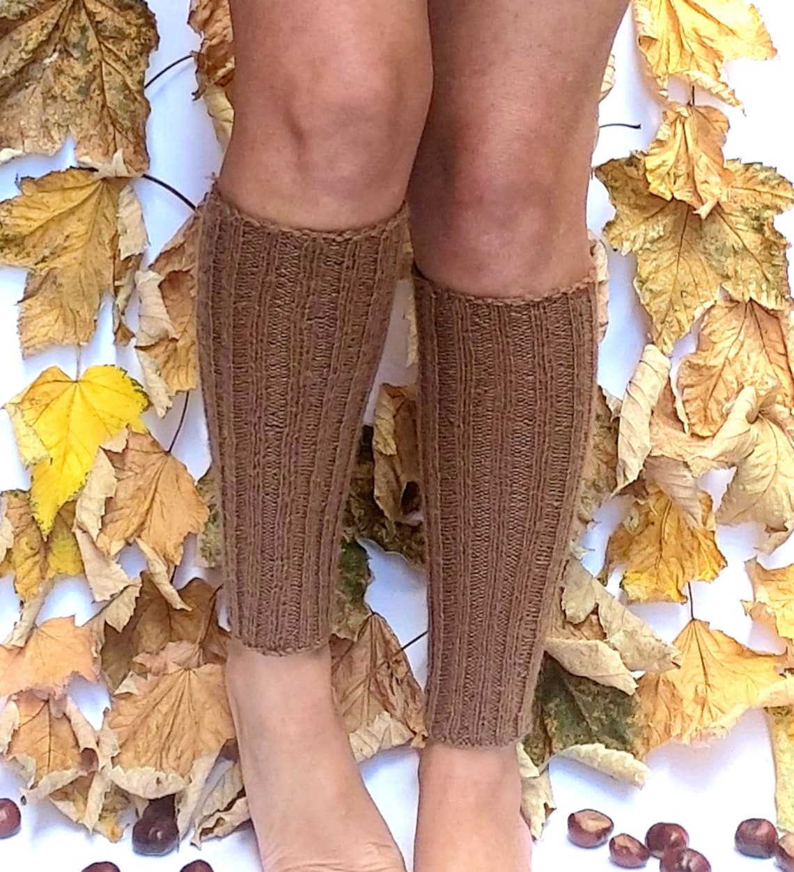 Hand knitted leg warmers Knee high Brown leg warmers Warm wool Etsy