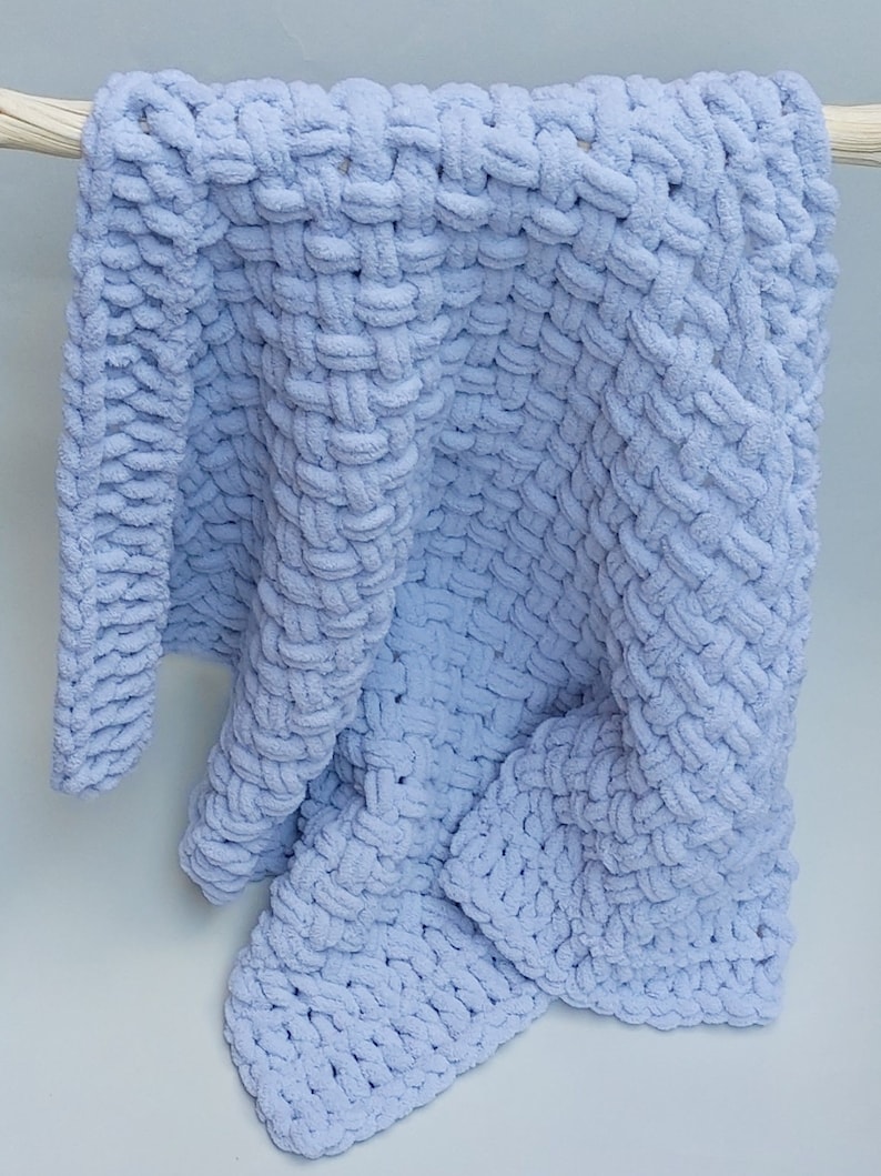 Blue Baby Blanket Hand Knitted Blanket Blue Chunky Baby Etsy