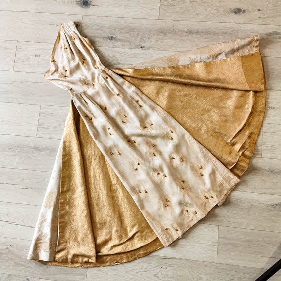 50s crocard&lurex beaded couture train ball gown |