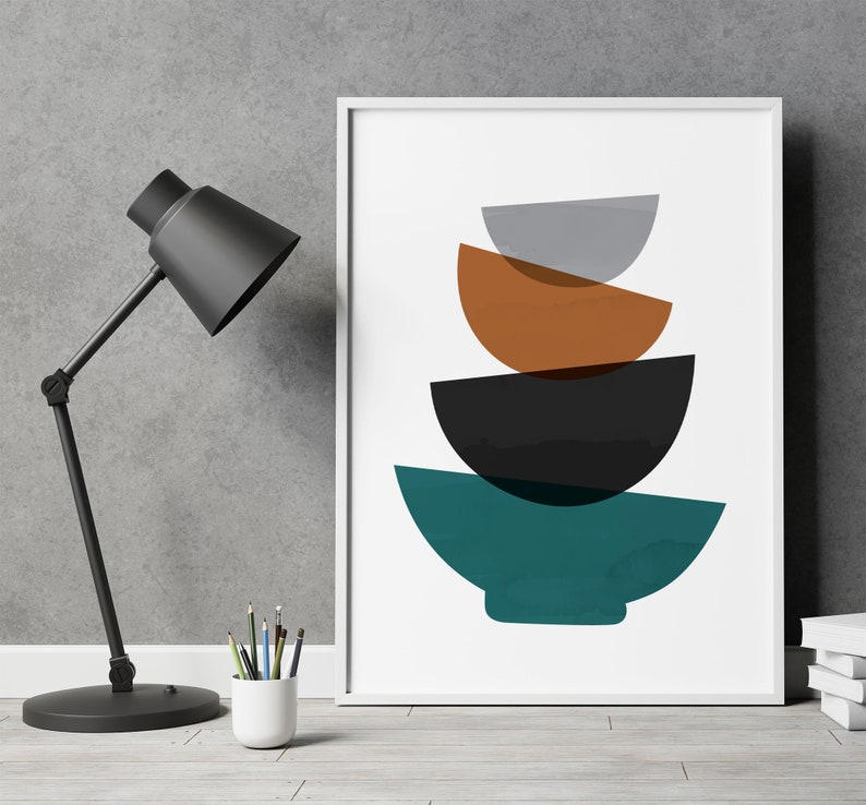Mid Century Modern Printable Wall Art Green Geometric Abstract ...