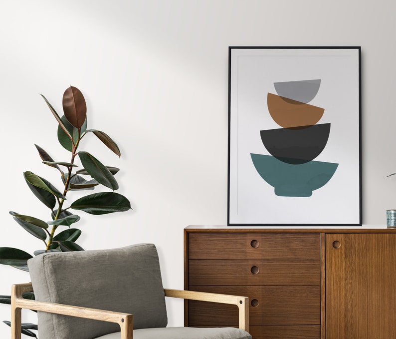 Mid Century Modern Printable Wall Art Green Geometric Abstract - Etsy