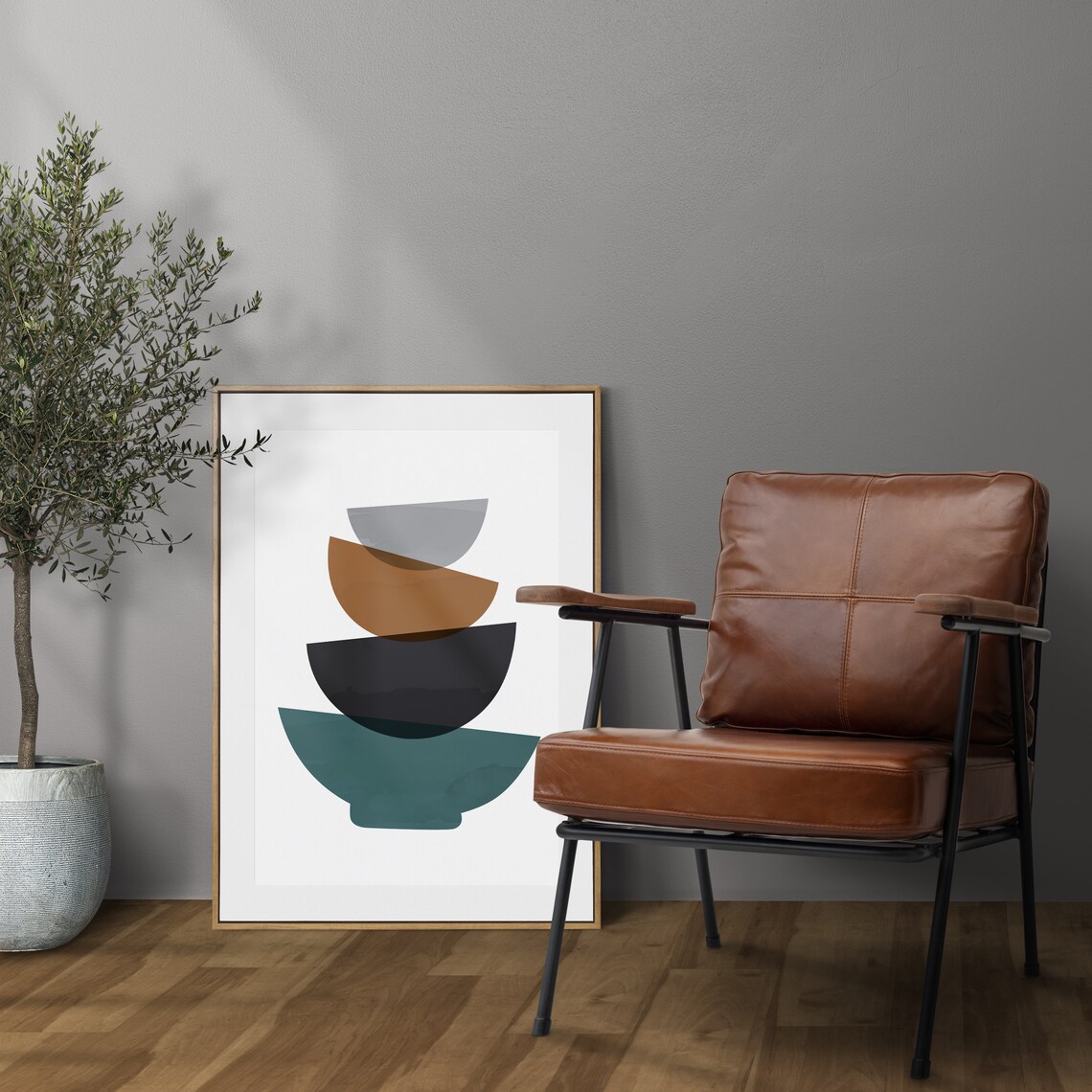 Mid Century Modern Printable Wall Art Green Geometric Abstract ...