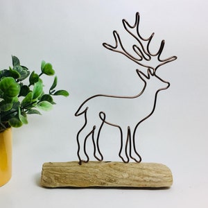 Handmade Wire Stag On Driftwood, Home Decor, Stag Gifts, Wire Art Decoration, Personalised Gift for Animal Lovers, Stag Gifts