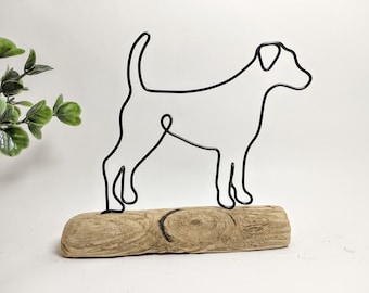 Handmade Wire Patterdale Terrier on Driftwood, Home Decor, Dog Gifts, Wire Art Decoration, Personalised Gift for Dog Lovers, Puppy Dog Art