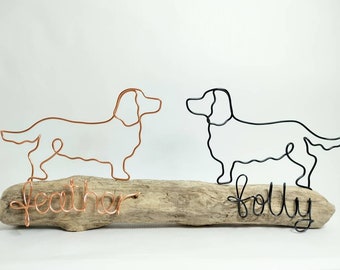Wire Dog Cat Art, Driftwood or Oak Base, Custom Pet Lover Gift