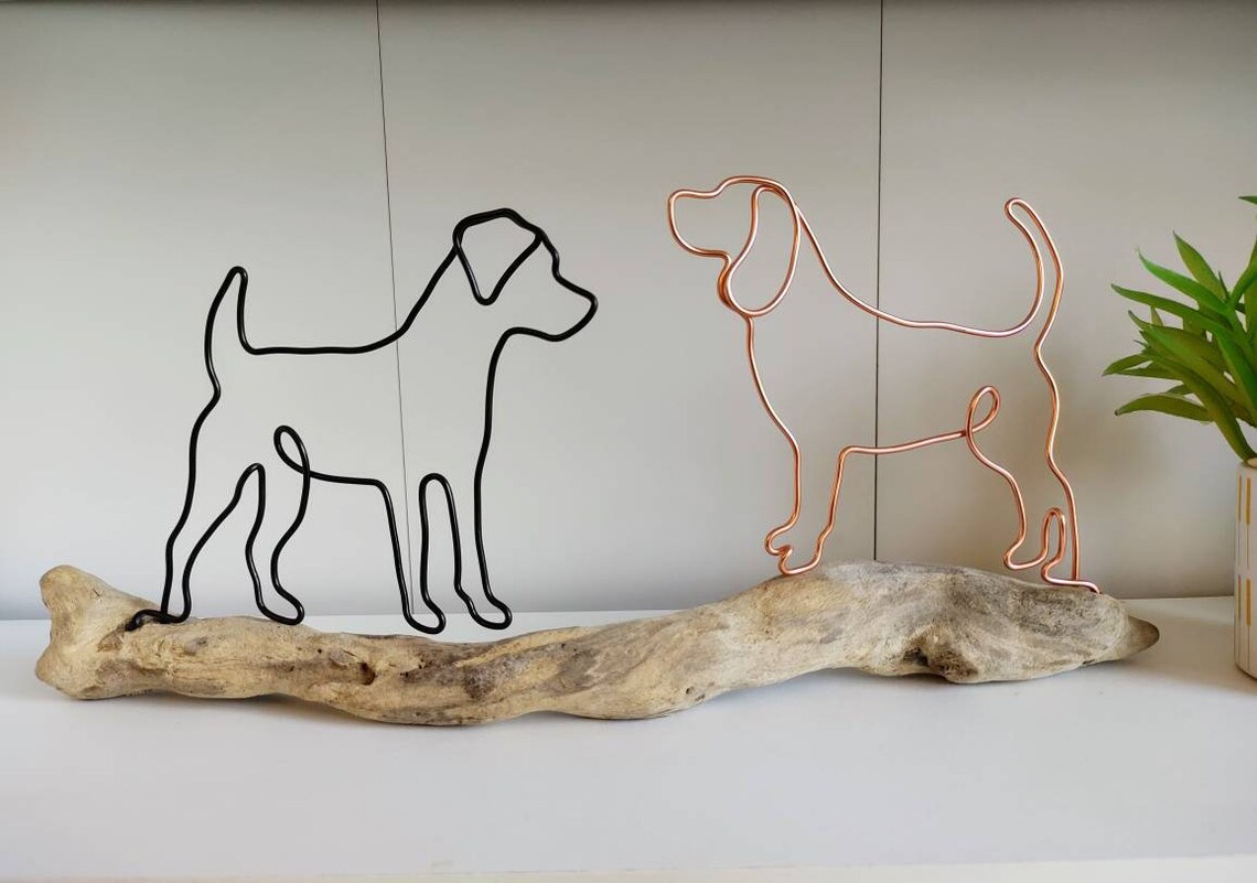 Handmade Pair of Wire Dogs/cats on Driftwood Home Decor Dog Etsy UK