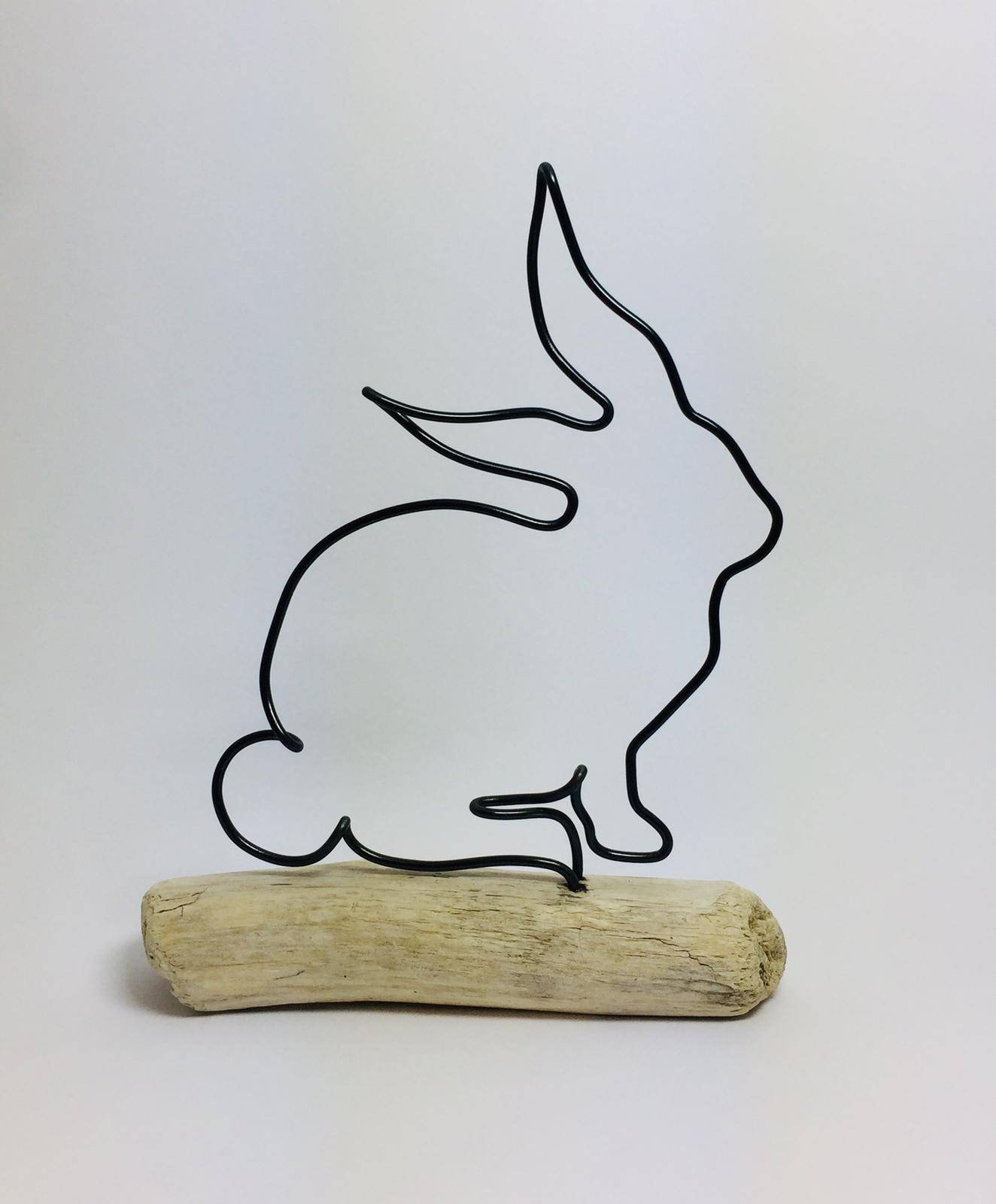 Handmade Wire Rabbit on Driftwood, Home Decor, Gifts, Wire