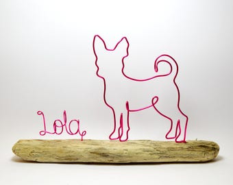 Handmade Wire Chihuahua Sculpture on Driftwood, Personalized Dog Art