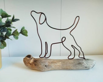 Handmade Wire Labrador on Driftwood, Home Decor, Dog Gifts, Wire Art Decoration, Personalised Gift for Dog Lovers, Lab Presents, Wire Dog