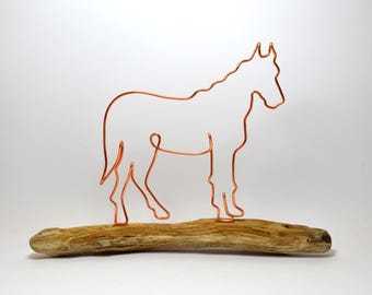 Handmade Wire Horse Sculpture on Driftwood, Personalised Gift