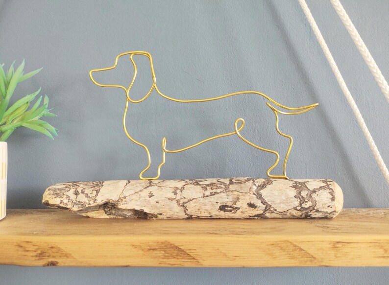 Wire Dachshund Art, Sausage Dog Gift, Driftwood or Oak Base image 4